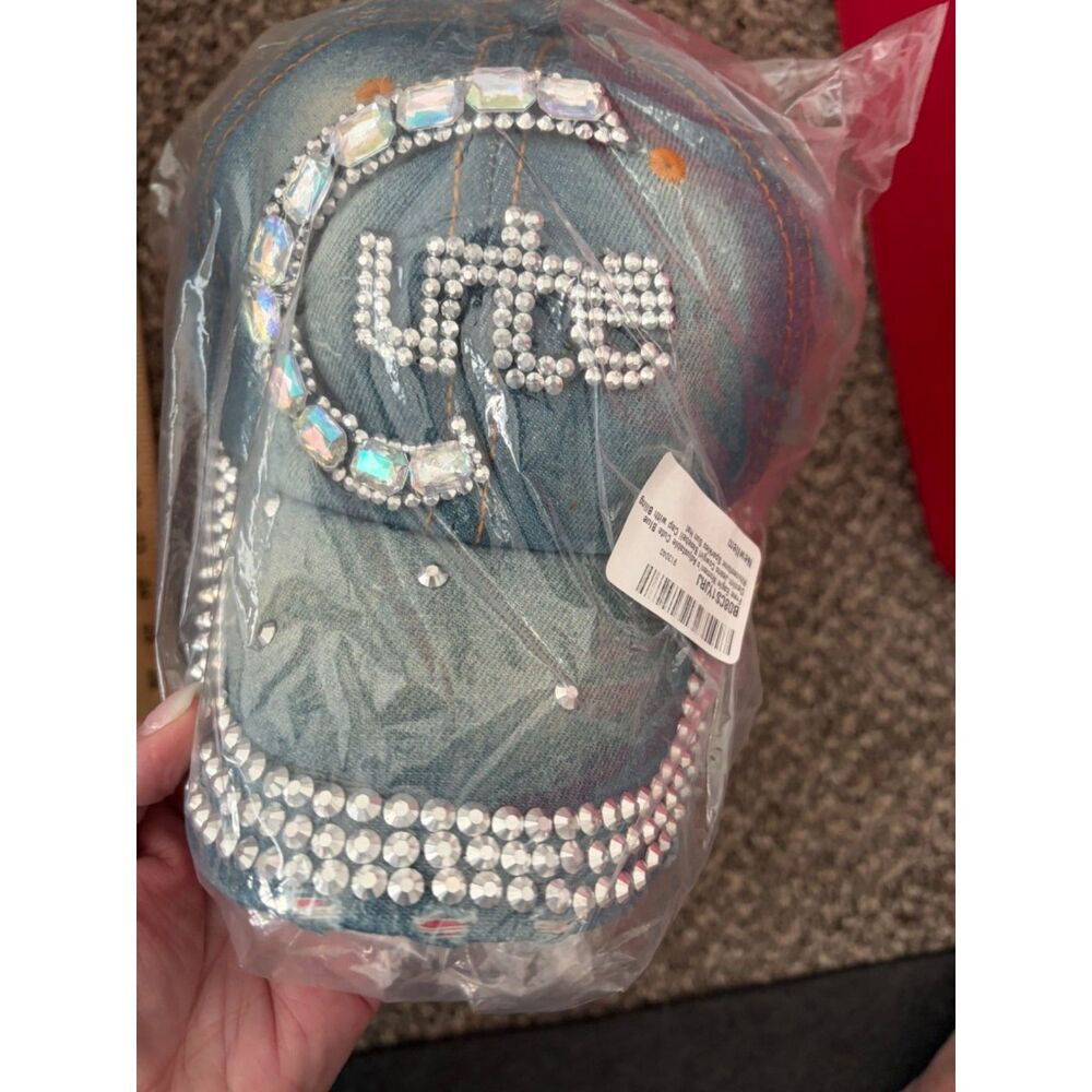 Denim and white rhinestone baseball cap "Cute"